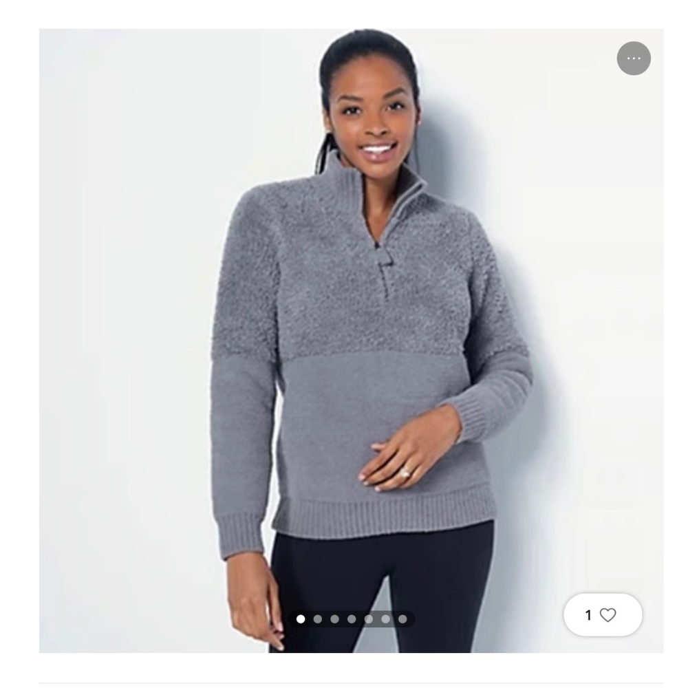 Barefoot Dreams CozyChic Mixed Shearling Pullover Sweater Glacier Grey SZ XL